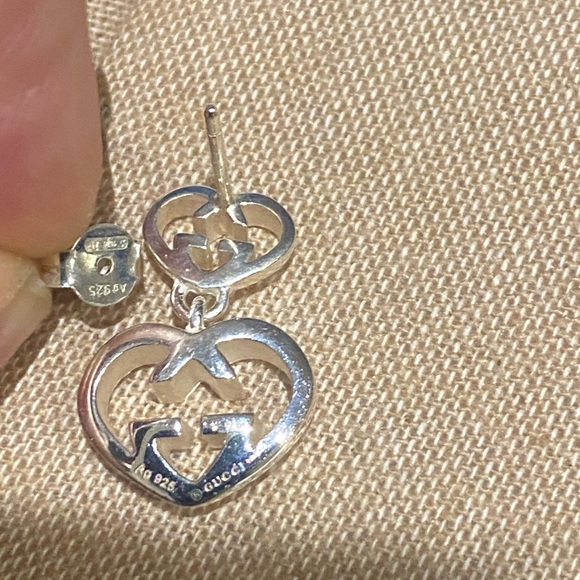 Gucci Love Britt Double Heart Drop Earrings Interlocking G Authentic - Picture 5 of 7